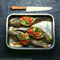 Buy canvas prints of Baked fish stuffed with vegetables by Mykola Lunov Mykola