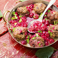 Buy canvas prints of Lamb meatballs in cherry sauce by Mykola Lunov Mykola