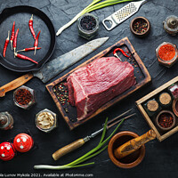Buy canvas prints of Raw veal meat with seasoning by Mykola Lunov Mykola