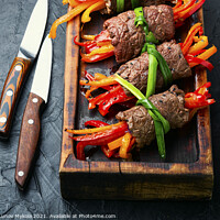 Buy canvas prints of Beef rolls with bell pepper by Mykola Lunov Mykola