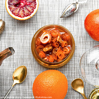 Buy canvas prints of Orange fruit jam in stylish glass jar,top view by Mykola Lunov Mykola