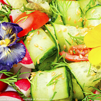 Buy canvas prints of Spring vegetable salad with flowers,food background by Mykola Lunov Mykola