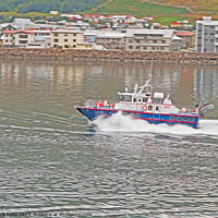 Buy canvas prints of High speed launch in Akureyri harbour iceland by chris hyde