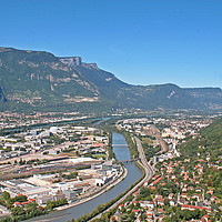 Buy canvas prints of Grenoble River and Alps by chris hyde
