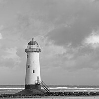 Buy canvas prints of Point of Ayr Light House monocrome by chris hyde
