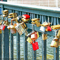 Buy canvas prints of Locks Displayed on Copehagen Bridge by chris hyde