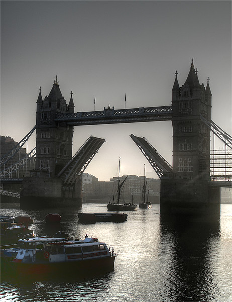 Sunrise at Tower Bridge HDR BW Picture Board by David French