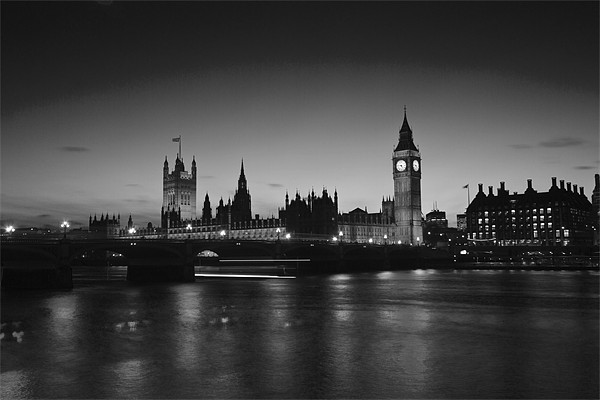 Houses of Parliament Night bw Picture Board by David French