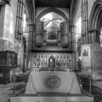 Buy canvas prints of Rochester Cathedral interior HDR bw. by David French