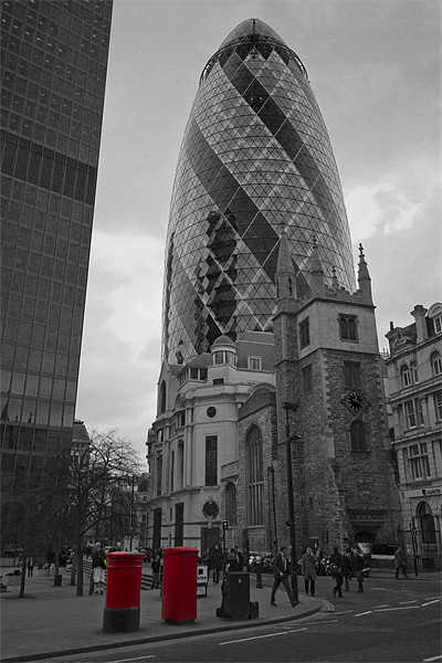 The Gherkin cityscape bw Picture Board by David French