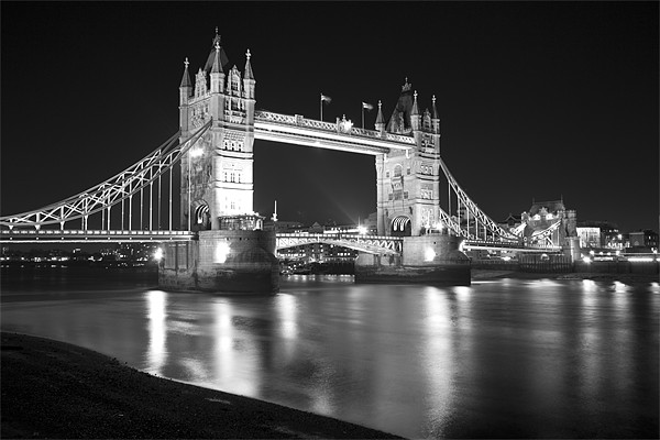 Tower Bridge Night bw Picture Board by David French