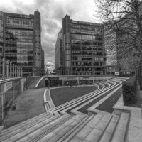 Buy canvas prints of Paddington Basin Offices bw by David French
