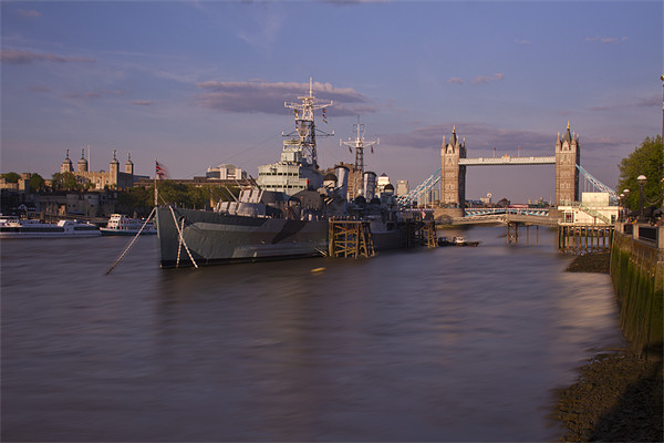 Tower Bridge Thames HMS Belfast Picture Board by David French
