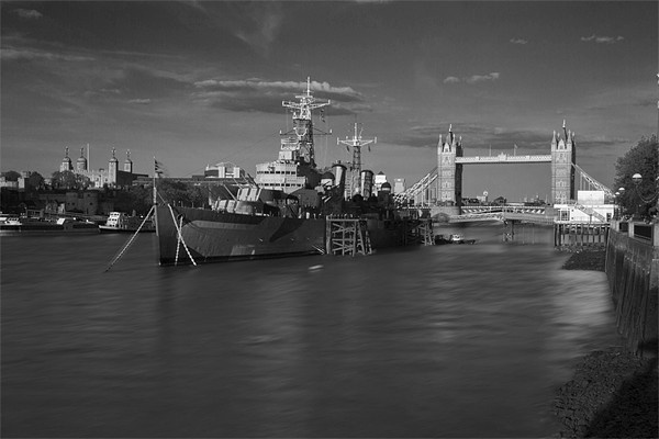 Tower Bridge Thames London HMS Belfast Picture Board by David French