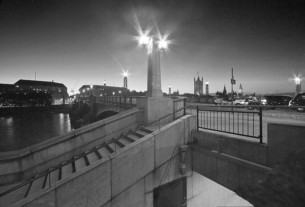 Lambeth Bridge London Thames at night Dusk Picture Board by David French