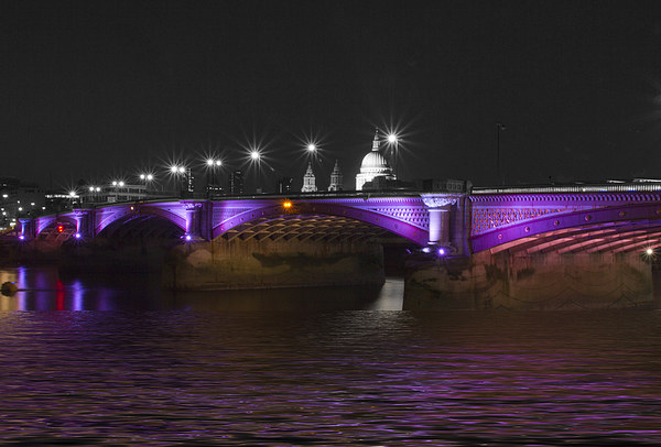 Blackfriars Bridge London Thames at night Picture Board by David French