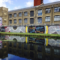 Buy canvas prints of Crate Brewery Canal Side River Lea by David French