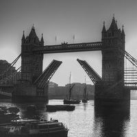 Buy canvas prints of Sunrise at Tower Bridge HDR BW by David French