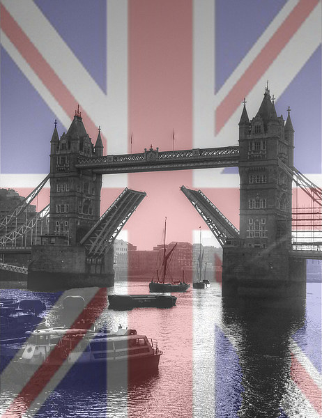 Sunrise at Tower Bridge HDR Flag Picture Board by David French