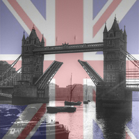 Buy canvas prints of Sunrise at Tower Bridge HDR Flag by David French