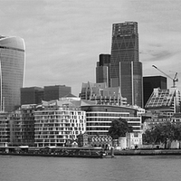 Buy canvas prints of The City of London skyline bw  by David French