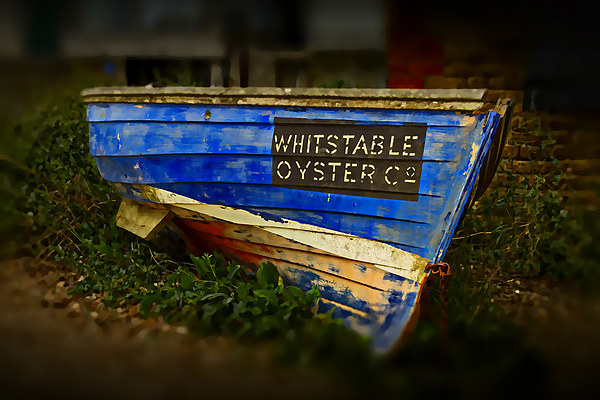 Whitstable Oysters old blue boat Picture Board by David French