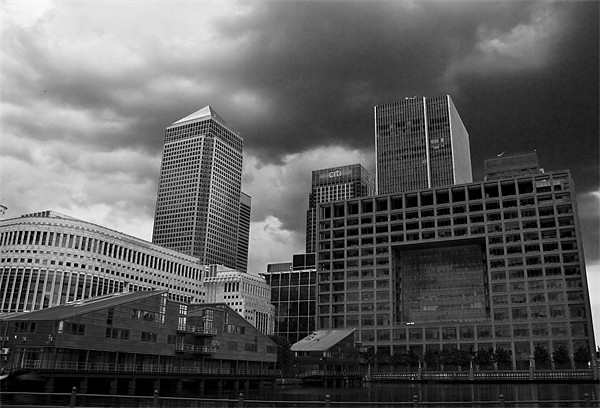Stormy clouds over Canary Wharf Picture Board by David French