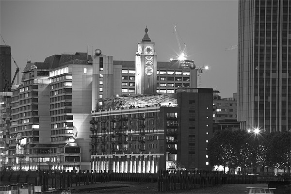 Night view of the Oxo Tower BW Picture Board by David French