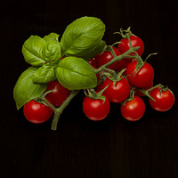 Buy canvas prints of Plum Cherry Tomatoes Basil by David French