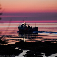 Buy canvas prints of Trailer boat at sunset by Julie Tattersfield