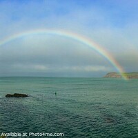 Buy canvas prints of Double rainbow over the sea Newport Pembrokeshire by Julie Tattersfield