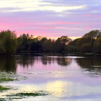 Buy canvas prints of Oxfordshire sunset over the floods by Julie Tattersfield