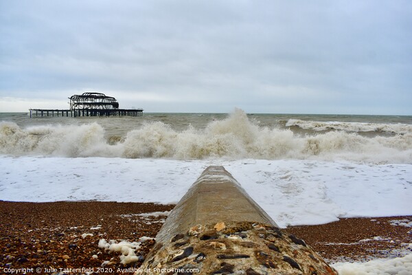 Brighton west pier stormy sea Picture Board by Julie Tattersfield