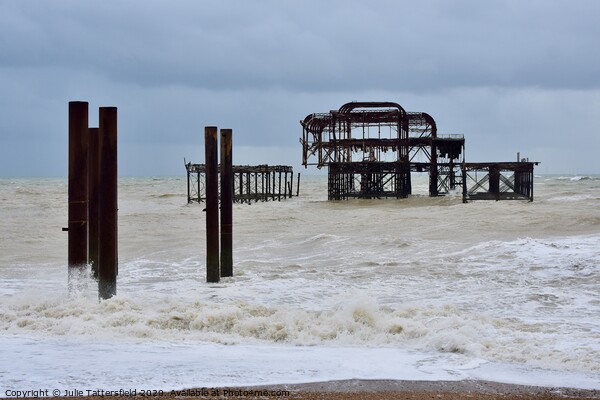 Brighton west pier at high tide   Picture Board by Julie Tattersfield