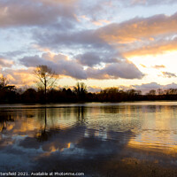 Buy canvas prints of winter sunset reflections in Oxfordshire by Julie Tattersfield