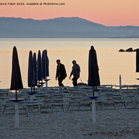 Buy canvas prints of  Deserted beach at sunset, Sardinia by Laurence Tobin