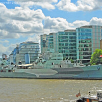 Buy canvas prints of HMS Belfast and City Hall, London by Laurence Tobin