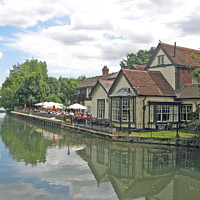 Buy canvas prints of Pub on the river Lea at Dobbs Weir, Roydon, Essex by Laurence Tobin