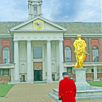 Buy canvas prints of Pensioner approaching The Royal Hospital Chelsea by Laurence Tobin