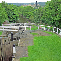 Buy canvas prints of Five-Rise Locks at Bingley, West Yorkshire by Laurence Tobin