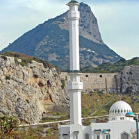 Buy canvas prints of Gibraltar Mosque and mountain by Laurence Tobin