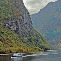 Buy canvas prints of Boat in Norwegian Fjord by Laurence Tobin