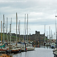 Buy canvas prints of Peel Castle and boats, Isle of Man by Laurence Tobin