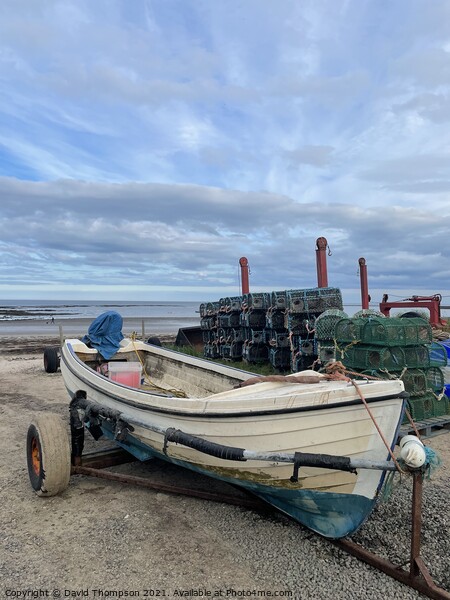 Boulmer Boat & Lobster Pots Picture Board by David Thompson
