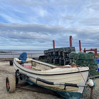 Buy canvas prints of Boulmer Boat & Lobster Pots by David Thompson