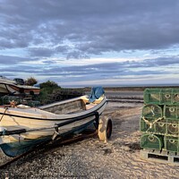 Buy canvas prints of Boulmer Fishing boat and Lobster Pots  by David Thompson