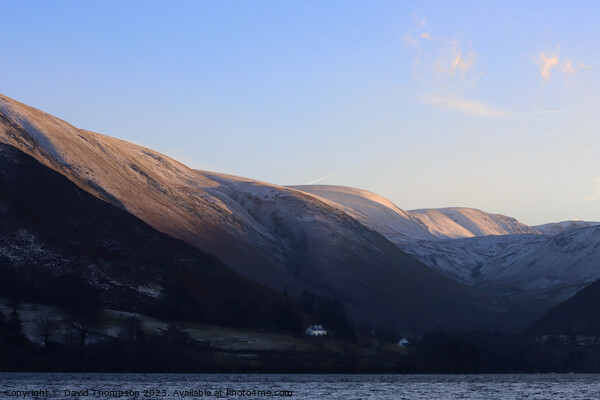 Bassenthwaite Lake District Snow capped mountains Picture Board by David Thompson