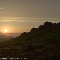 Buy canvas prints of Wide angle sunset at stanage edge, with many people outdoors at sunset by Rhys Leonard