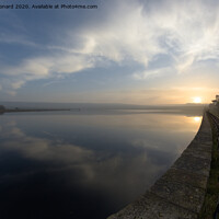 Buy canvas prints of Mirrored sunset in water at redmires reservoir, fish eye perspective by Rhys Leonard