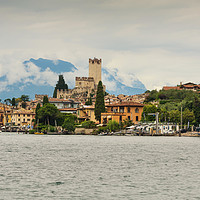 Buy canvas prints of Majestic View of Malcesine and Lake Garda by David Thomas